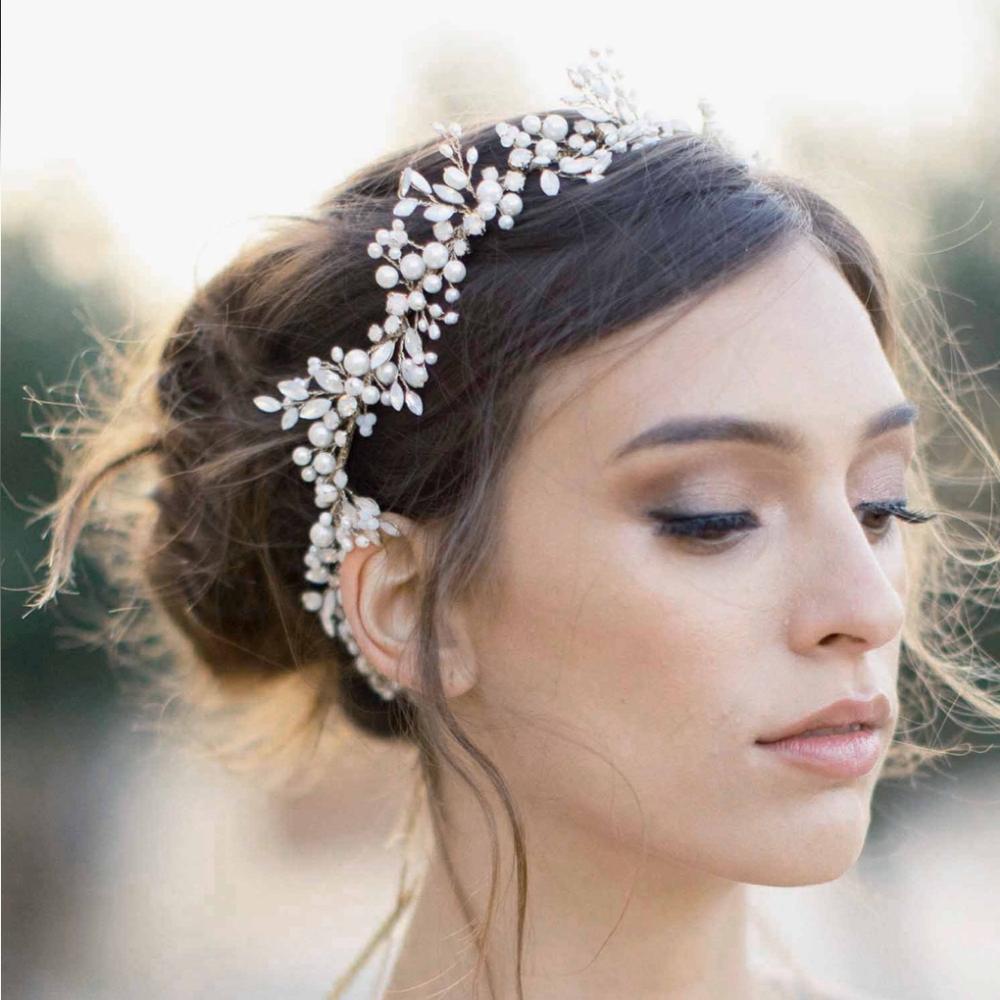 Twigs and Honey Opal and Pearl Lush Bridal Hair Vine in Gold